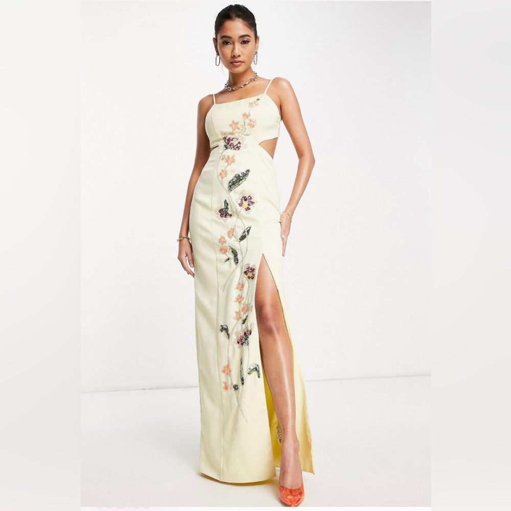 *SOLD OUT* ASOS DESIGN cami structured maxi dress trailing floral embellishment